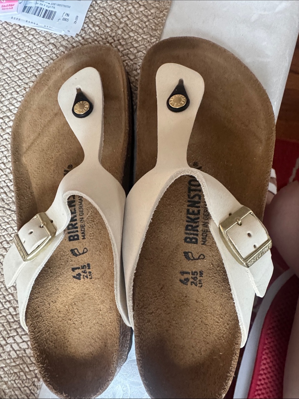 Birkenstock Gizeh Sandals in Cream with Gold Buckles